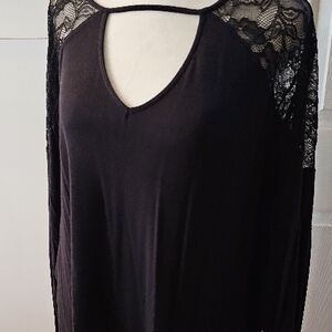 Maurices Black Lace Sleeve Cotton Top